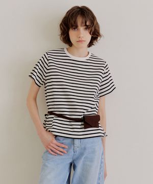 60수 기자 코튼 하프 티셔츠 [스트라이프]