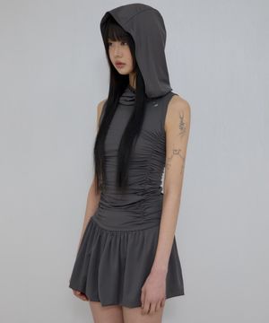 Hooded High Neck Dress (FL-155_Charcoal)