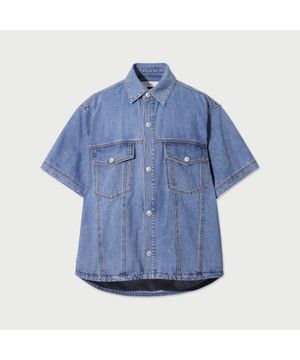 Rivage 데님 반팔 트러커 셔츠 - L.BLUE