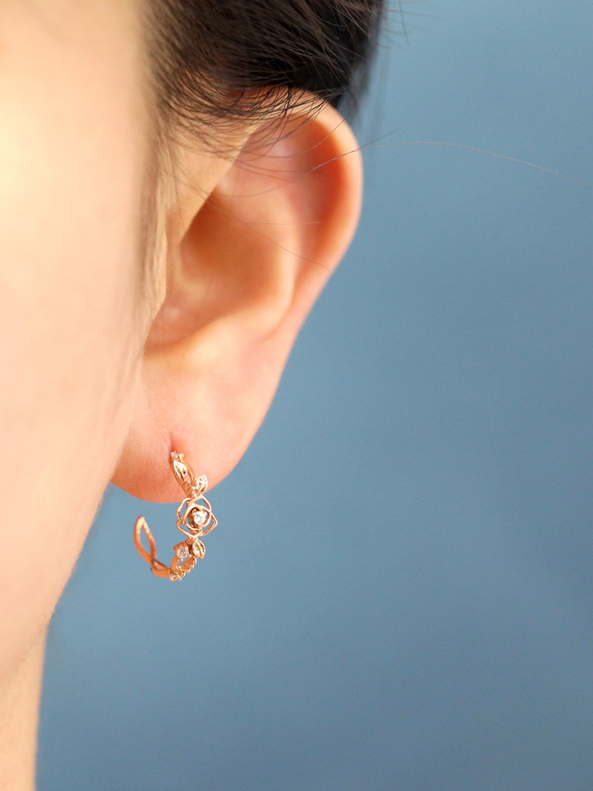 미니멀피어싱(MINIMALPIERCING) 14K 로즈 큐빅 링 피어싱 귀걸이