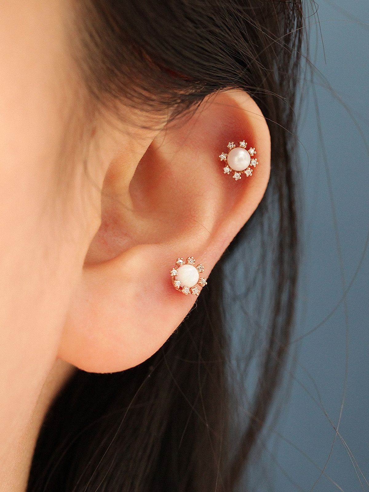 미니멀피어싱(MINIMALPIERCING) 14K 블링 크리스탈 담수 진주 오팔 피어싱