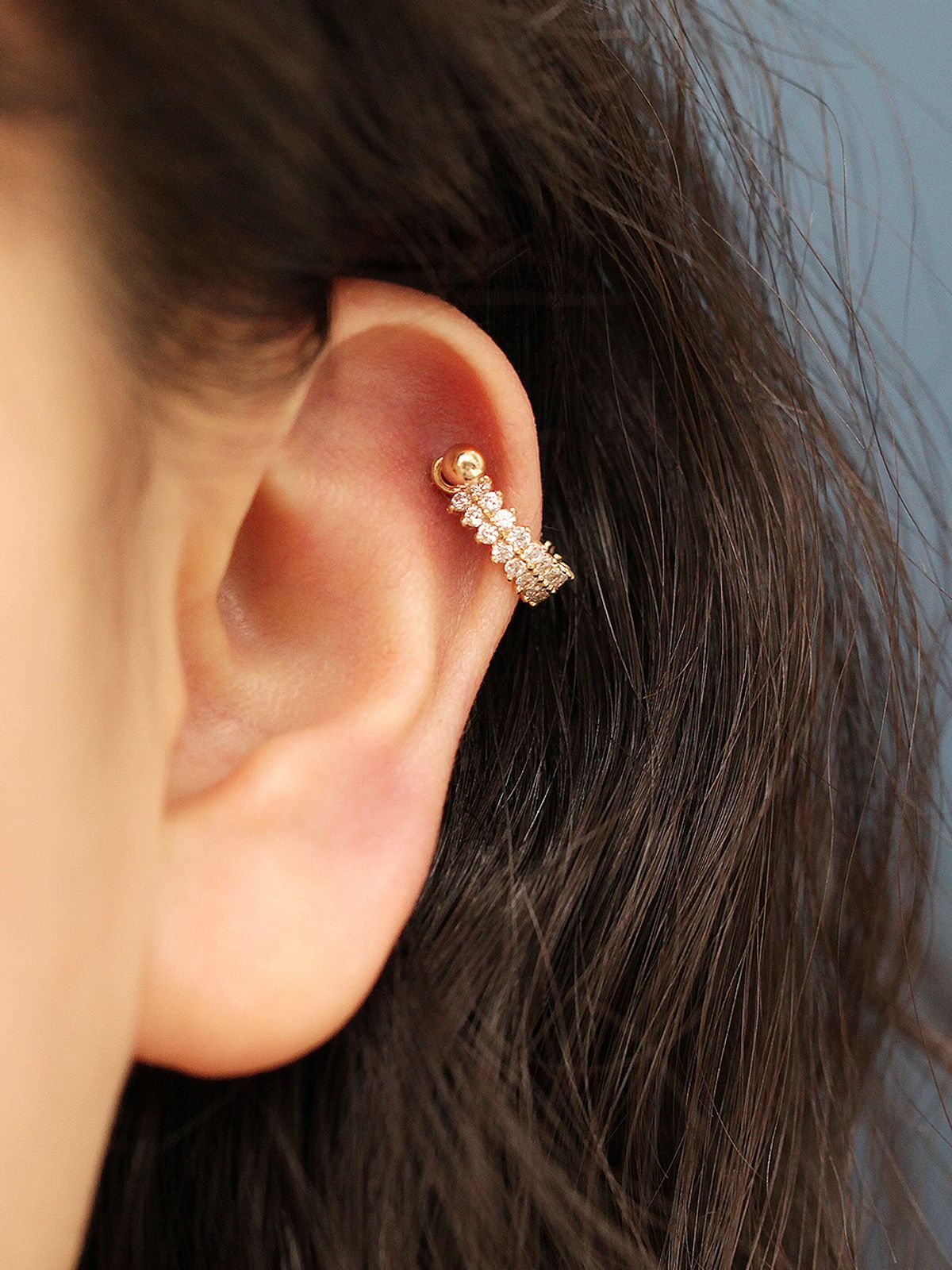 미니멀피어싱(MINIMALPIERCING) 14K 두줄 큐빅 C자 이너컨츠 피어싱 귀걸이