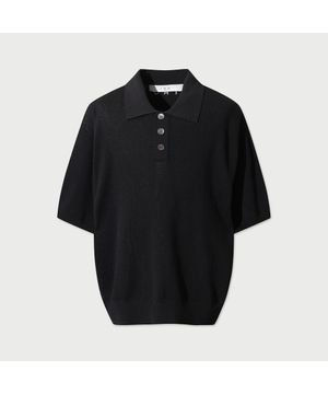 Cascade 반팔 루즈 반팔 카라 니트 - BLACK