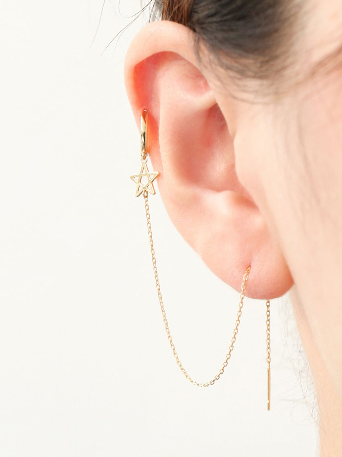 미니멀피어싱(MINIMALPIERCING) 14K 별 롱 드롭 레이어드 링 귀걸이
