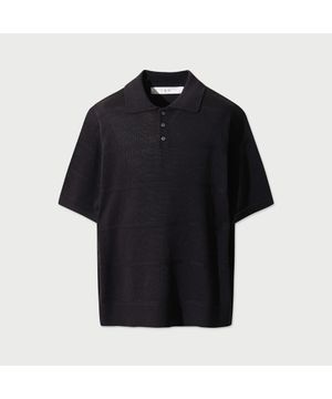 Ridge 로고 카라 반팔 니트 - BLACK