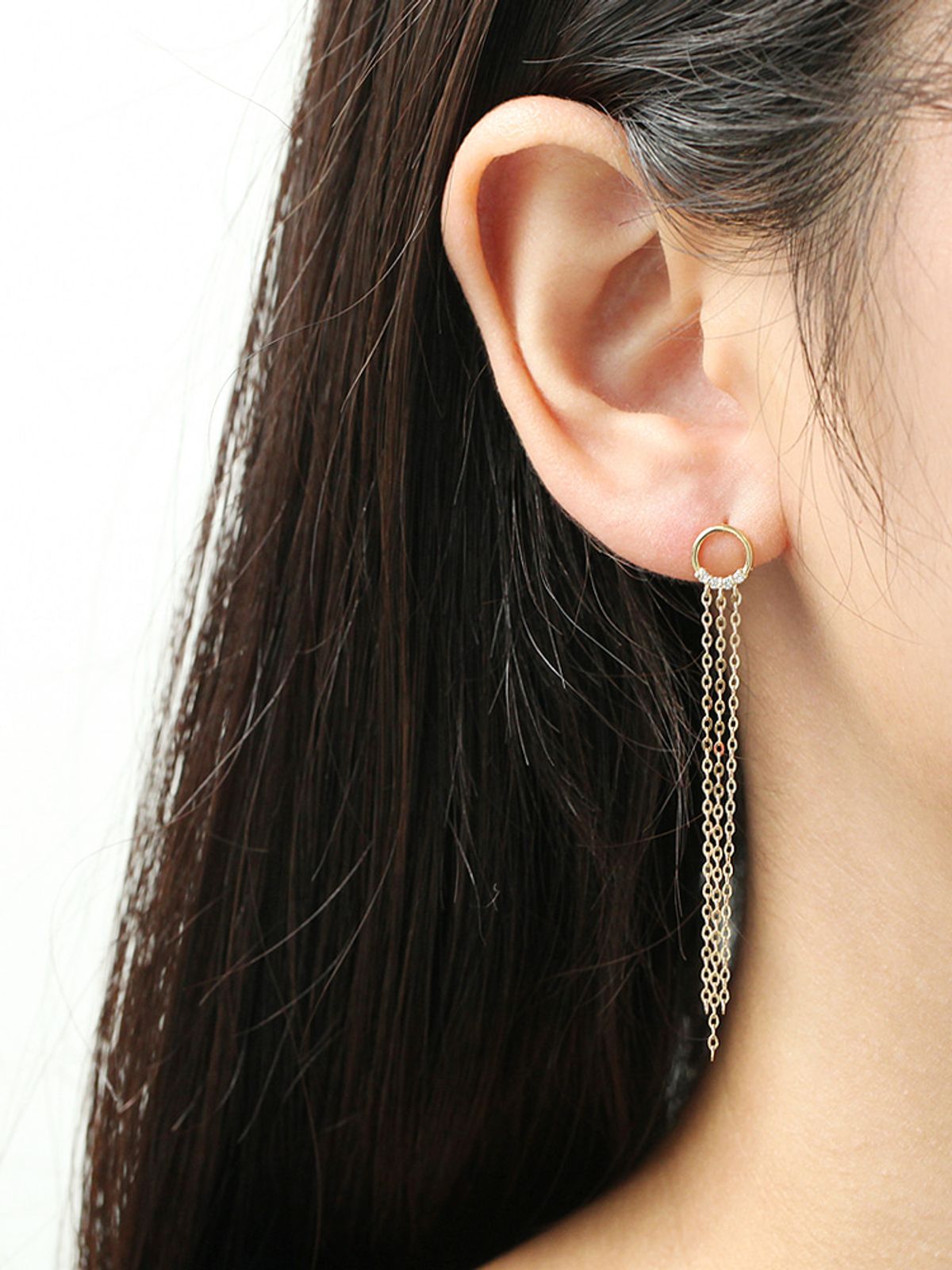 미니멀피어싱(MINIMALPIERCING) 14K 써클 큐빅 체인 드롭 피어싱 귀걸이