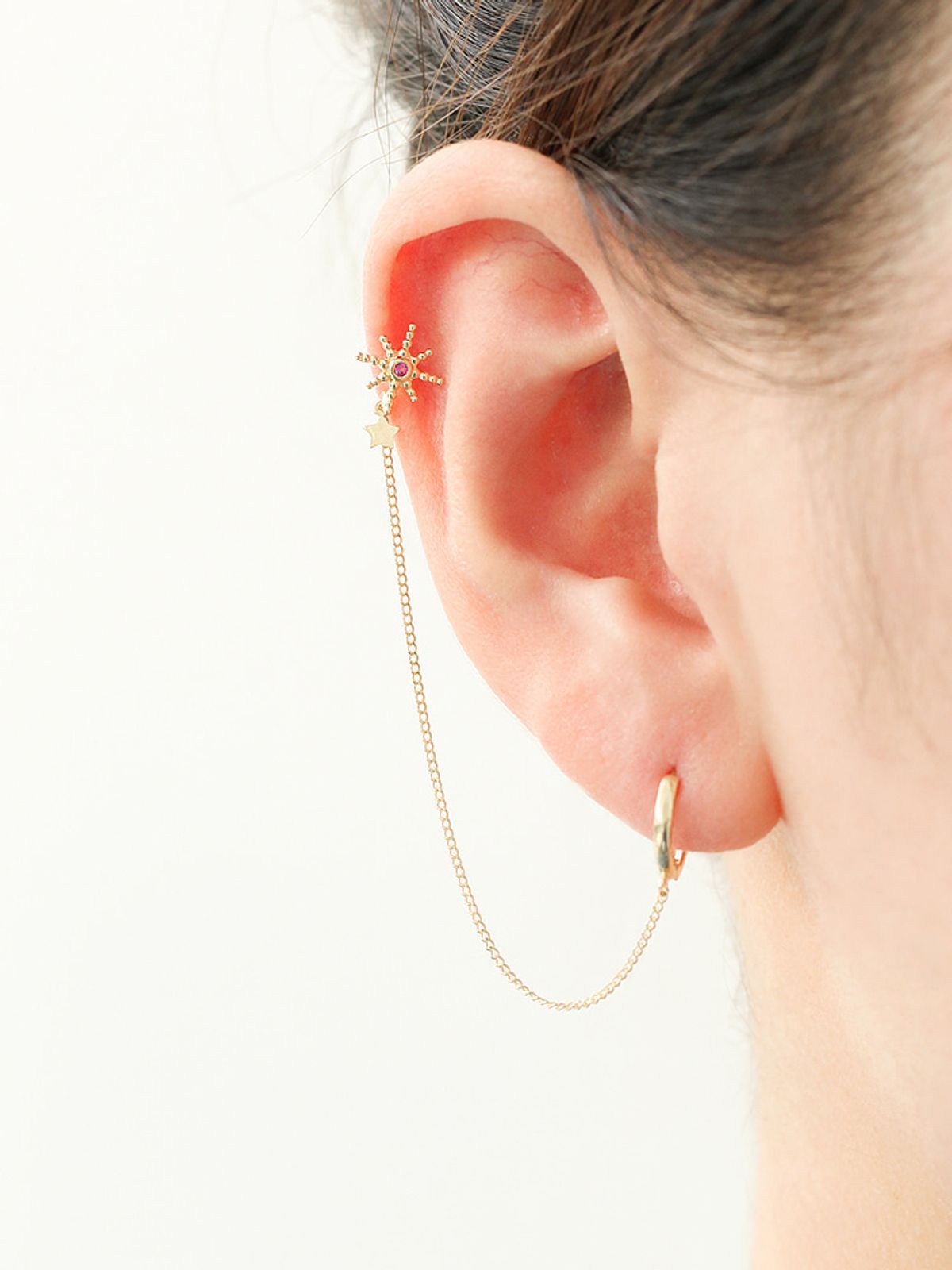 미니멀피어싱(MINIMALPIERCING) 14K 별 체인 링 피어싱 귀걸이