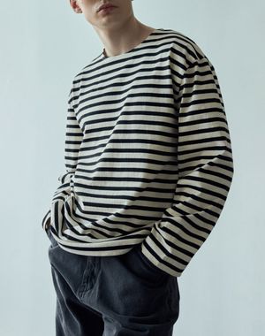 스트라이프 보트넥 롱슬리브 [아이보리&블랙]