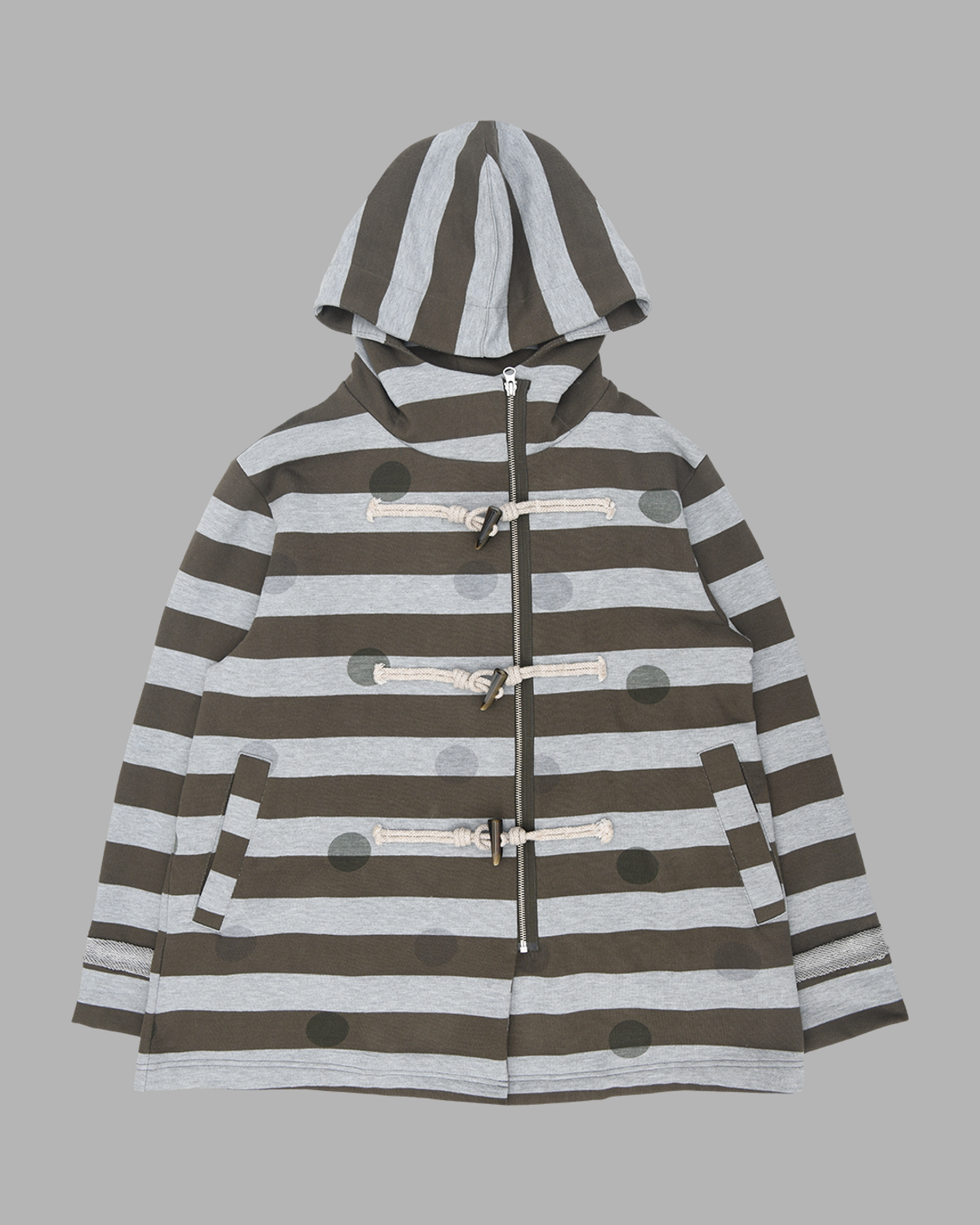 더뮤지엄비지터(THEMUSEUMVISITOR) POLKASTRIPE DUFFLE COAT (MELANGE GREY)