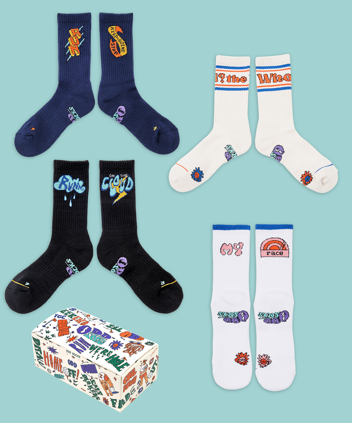 오드삭스(ODDSOCKS) [선물세트] 쿨맥스 러닝 크루 삭스B 4개입 - 마라톤양말