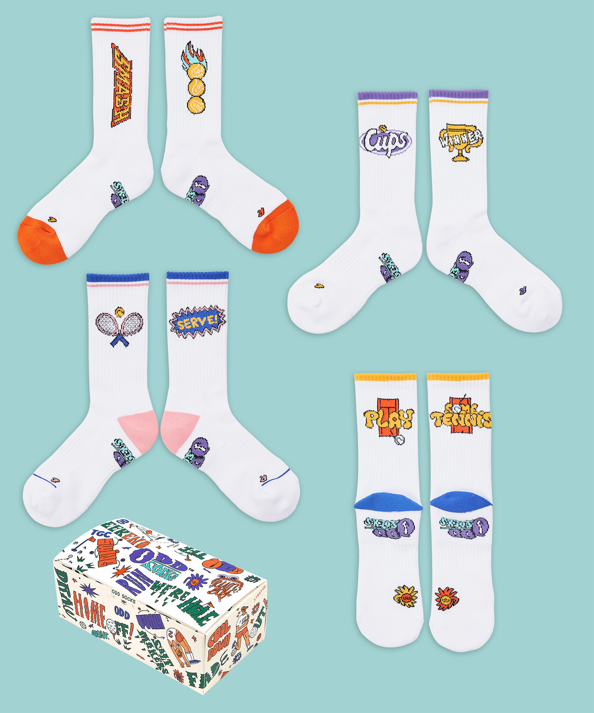 오드삭스(ODDSOCKS) [선물세트] 쿨맥스 테니스 크루 삭스B 4개입