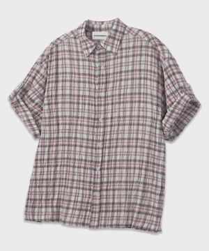 롤업 체크 하프 셔츠 핑크