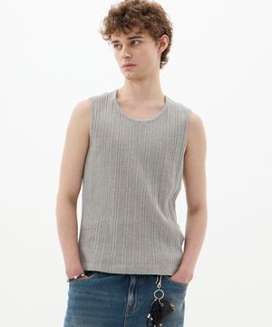 루센트 비대칭 골지 슬리브리스 그레이