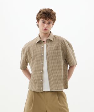 세그먼트 체크 크롭 셔츠 베이지