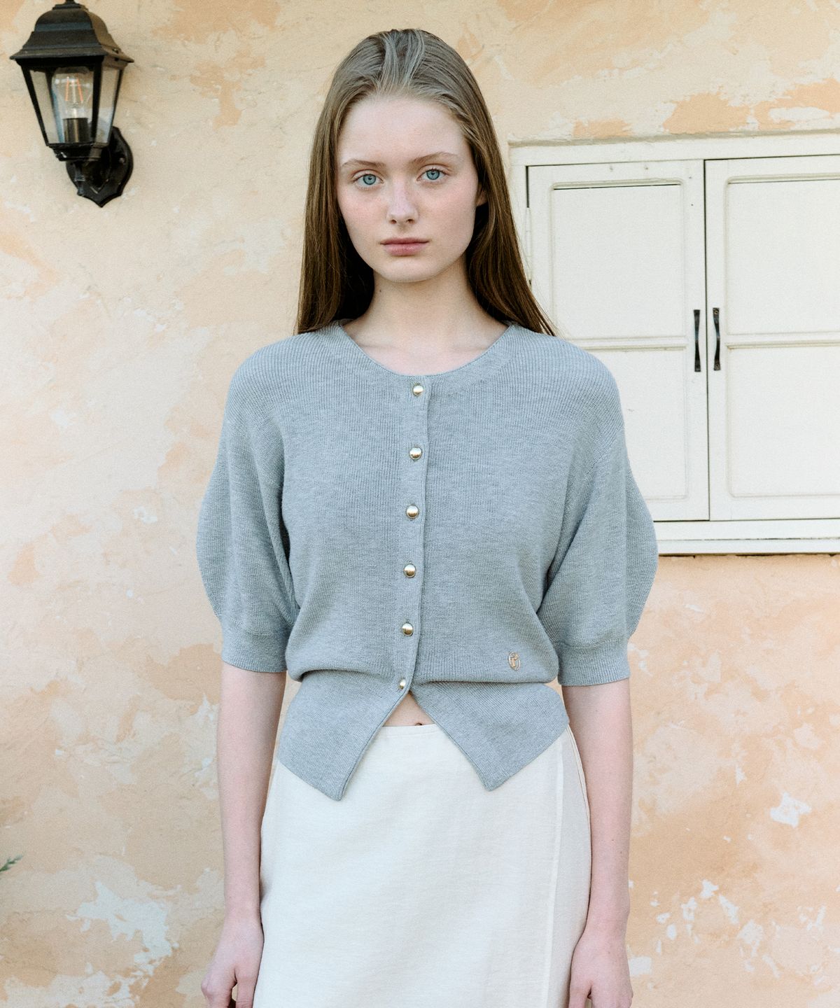 로라로라(ROLAROLA) VOLUME SLEEVE HALF CARDIGAN GRAY
