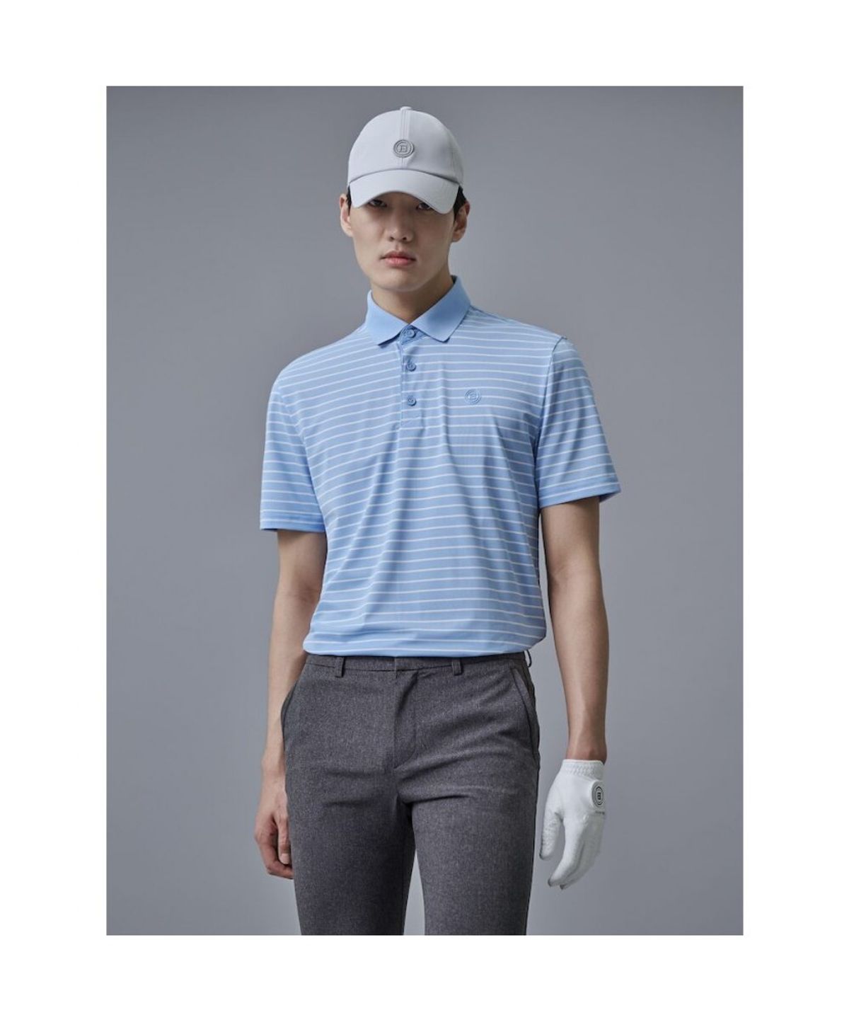 빈폴골프(BEANPOLE GOLF) 남성 냉감 잔스트라이프 반팔 티셔츠 - 스카이 블루