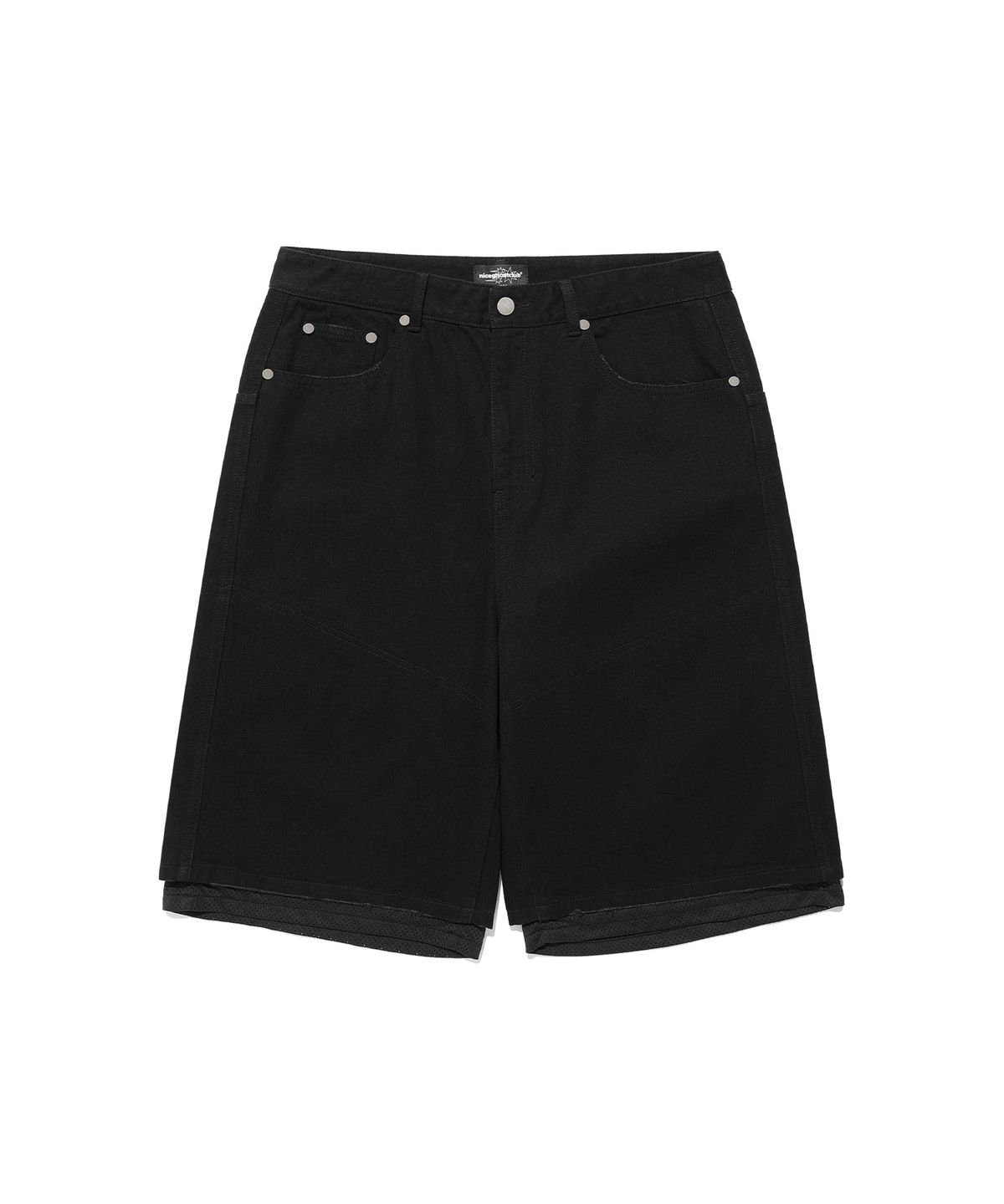 나이스고스트클럽(NICEGHOSTCLUB) LAYERED MESH DENIM SHORTS_BLACK(NG2FMUPA62A)