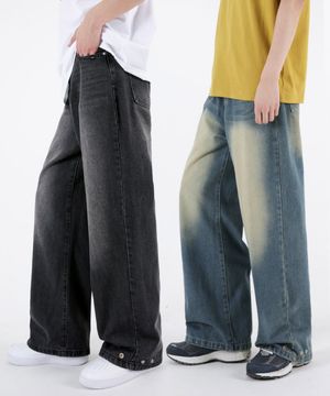 남자 밑단 조절버튼 와이드데님팬츠 2COLOR