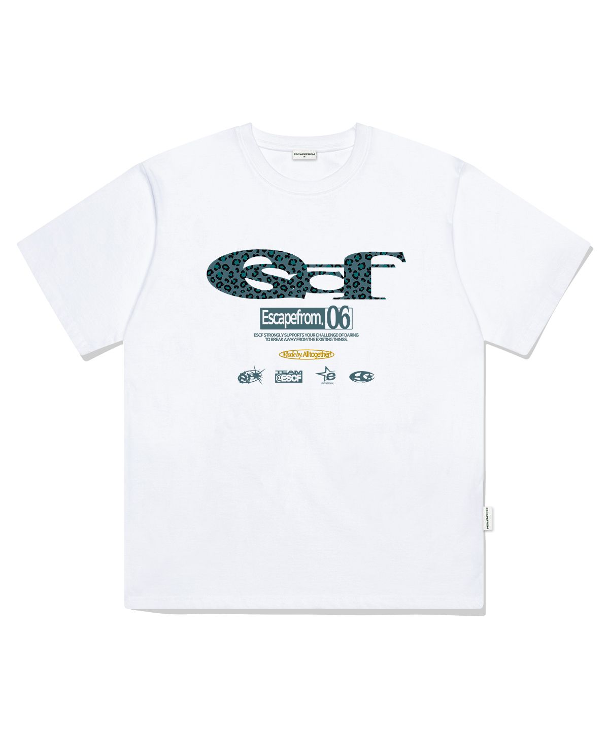 Tシャツ・カットソー ESCAPEFROM STARCHAMO ESCF LOGO COLLAGE PRINT OVERFIT T-shirt MUSINSA | ESCAPEFROM Mint Leopard ESCF Logo Collage Print