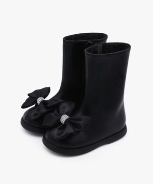 리본 여아 퍼 미들 부츠