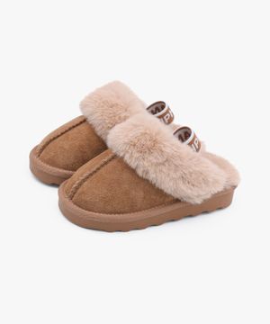 플러피 스웨이드 아동 퍼 슬리퍼