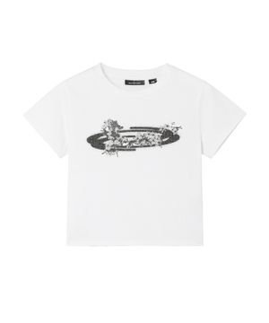 W Flower Symbol Cropped T Shirt - White