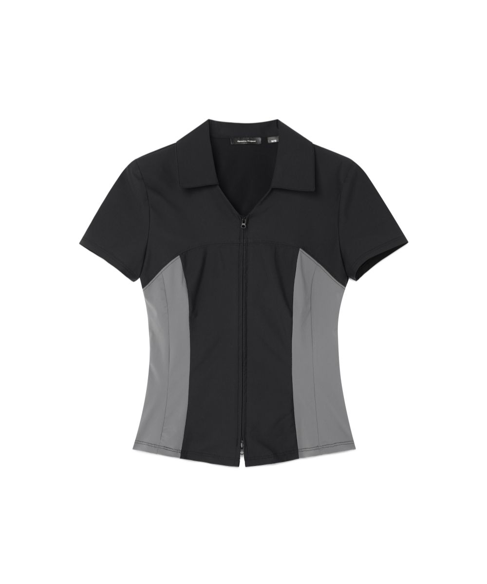 MUSINSA | OPENING PROJECT W Overlap Cropped Half Shirt - Black