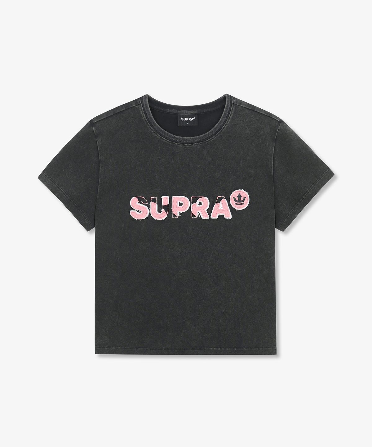수프라(SUPRA) 여성 로고 포인트 크롭 티셔츠(BLACK)