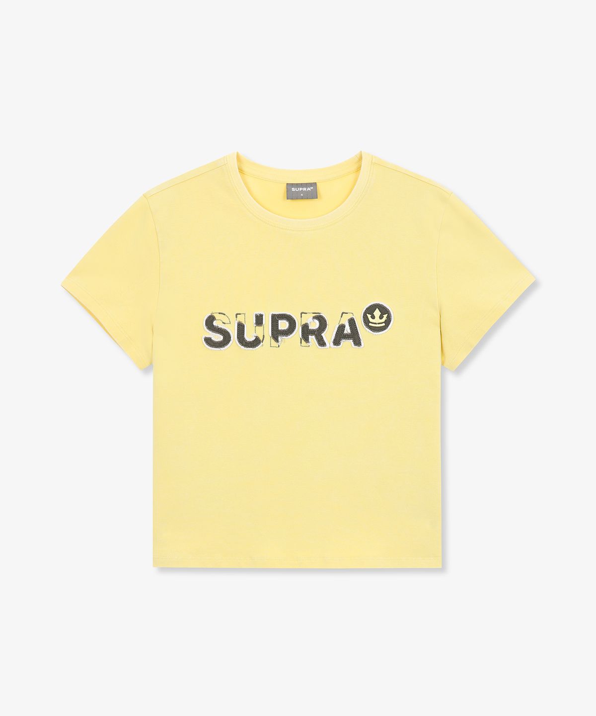 수프라(SUPRA) 여성 로고 포인트 크롭 티셔츠(YELLOW)