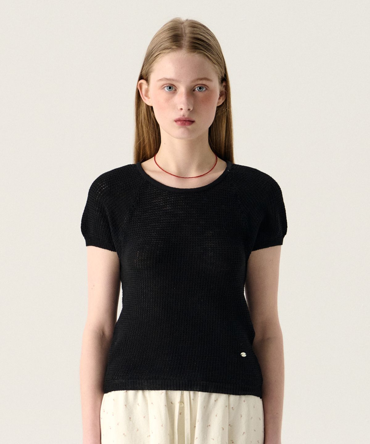 튜드먼트(TTUDEMENT) PUFF SLEEVE ROUND NECK KNIT TOP BLACK