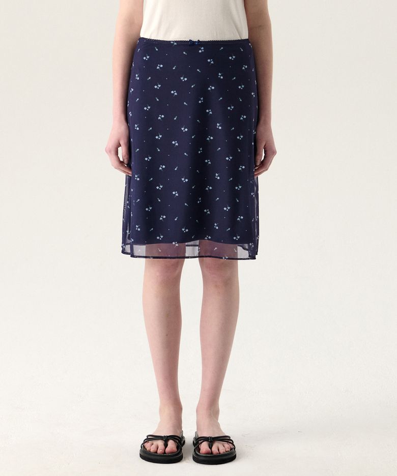 BLOOMING FLOWER MIDI SKIRT NAVY