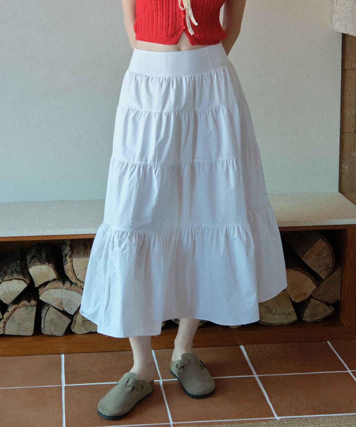 튜드먼트(TTUDEMENT) TIERED LONG SKIRT IVORY