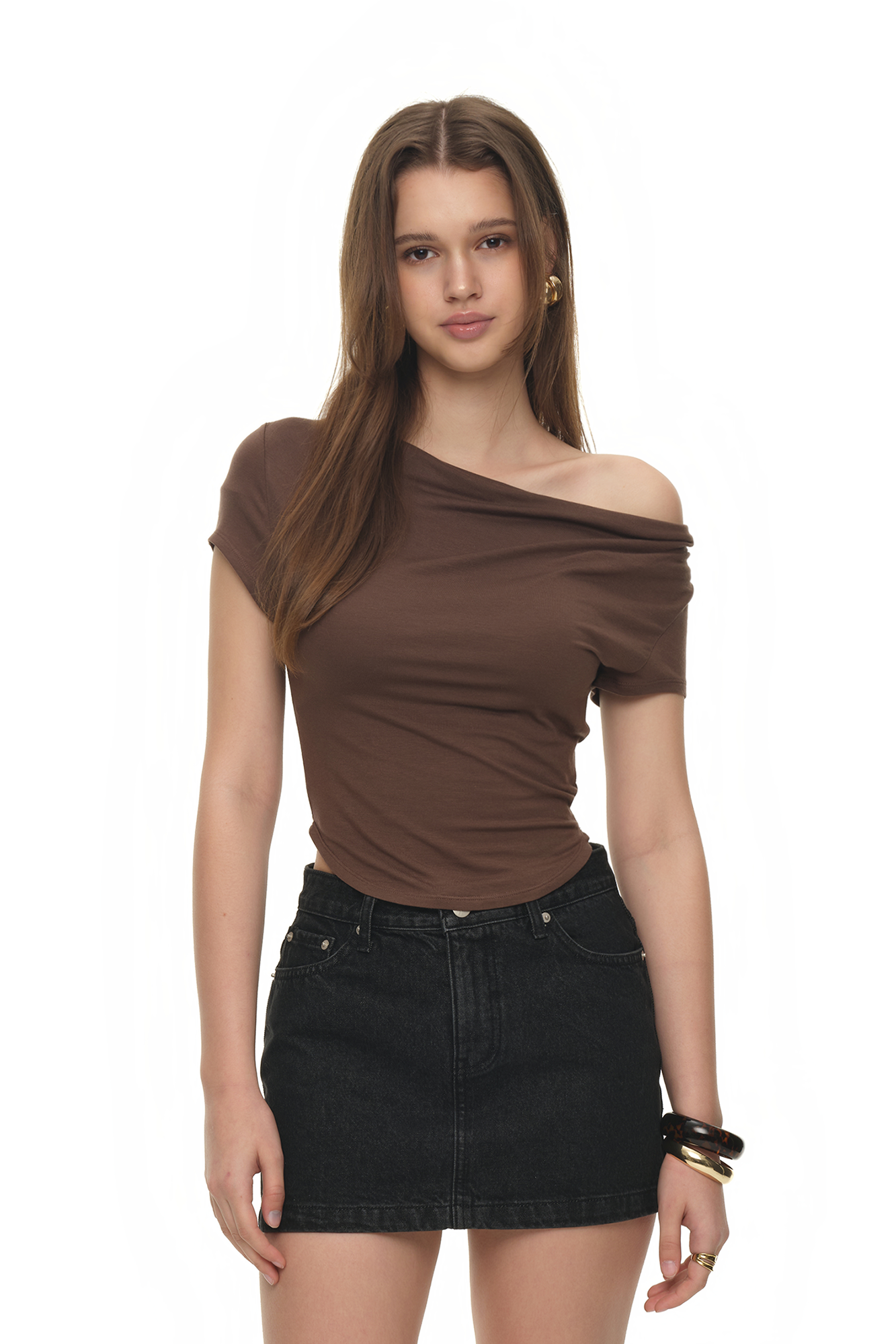 ★ TOOMUCHTAX★ Asymmetric One Shoulder T-Shirt Brown T25SS MUSINSA | TOOMUCHTAX Asymmetric One Shoulder T-Shirt Brown
