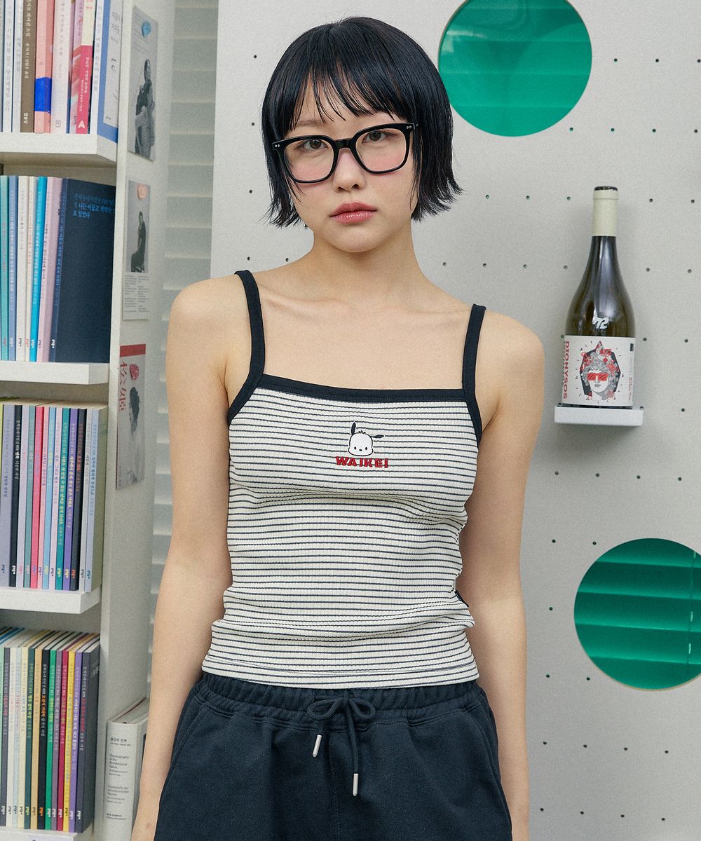 포차코 스트라이프 슬리브리스 블랙