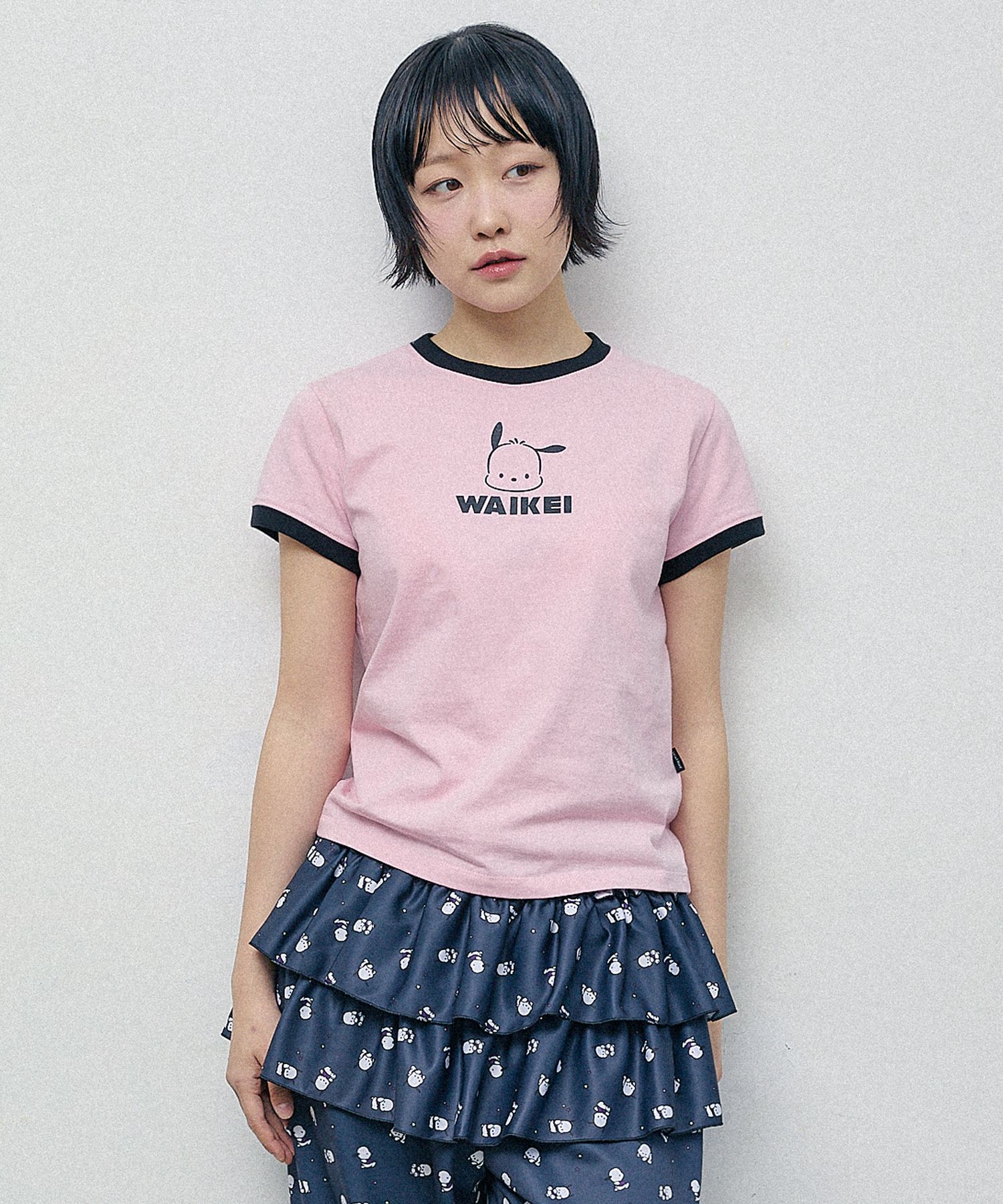 MUSINSA | WAI KEI Pochaco Ringer Short Sleeve T-shirt Pink