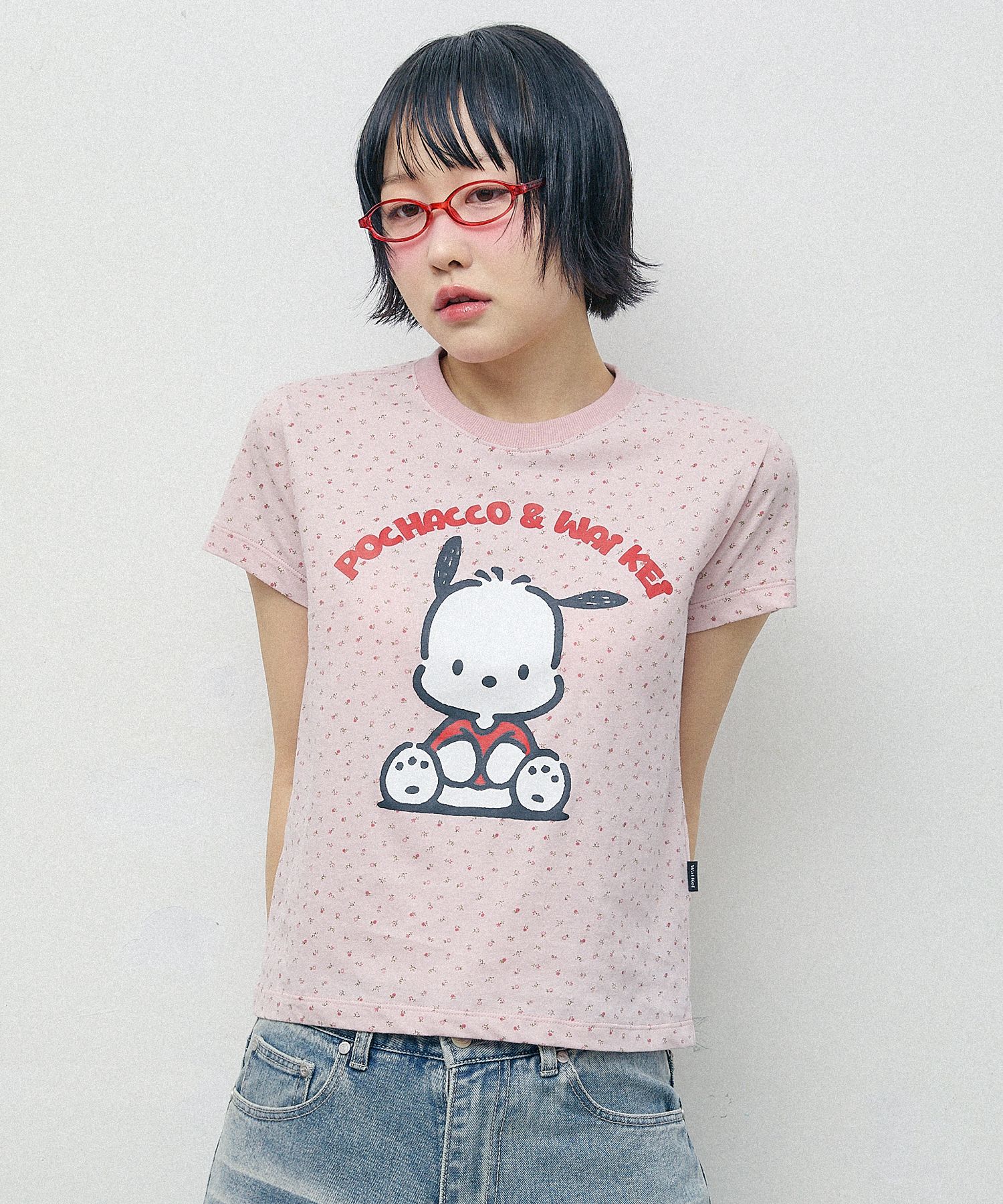 ★WAIKEI★ Pochaco Flower Short Sleeve T-shirt Ivory YKBE05T MUSINSA | WAI KEI Pochaco Flower Short Sleeve T-shirt Pink