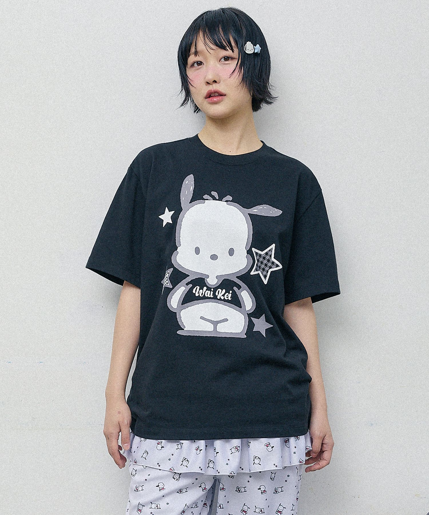 ★WAIKEI★ Pochaco with star short sleeve t-shirt black YKBE MUSINSA | WAI KEI Pochaco with star short sleeve t-shirt black