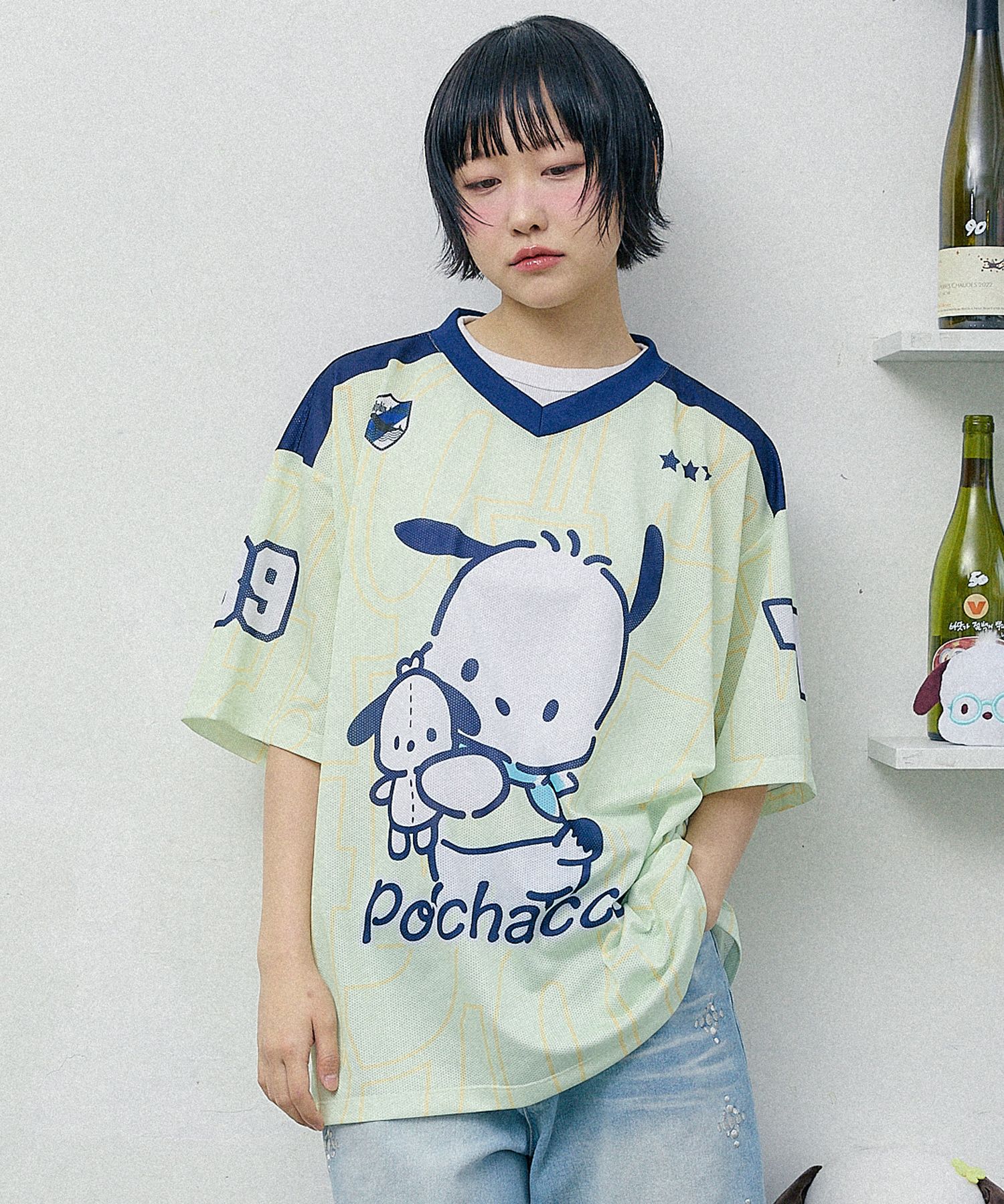 MUSINSA | WAI KEI Pochaco Mesh Short Sleeve T-shirt Light Yellow