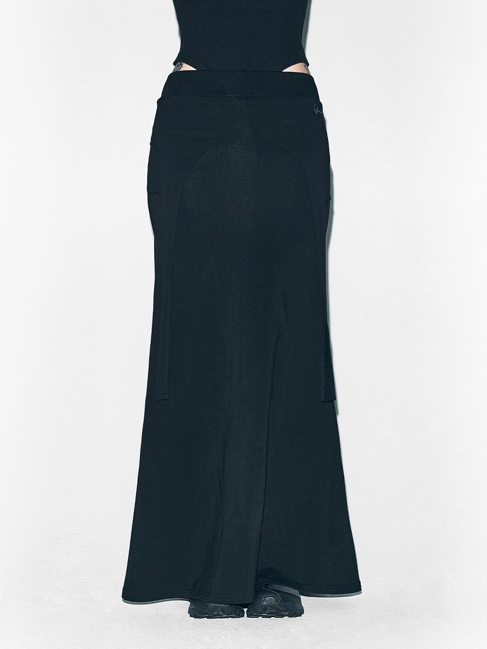 ★YEEL★ STRAP-LAYERED MAXI SKIRT MUSINSA | L.E.E.Y STRAP-LAYERED MAXI SKIRT BLACK
