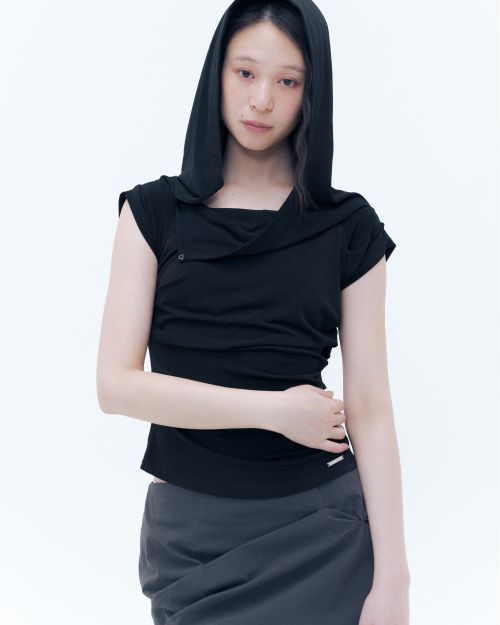 미세키서울(MISEKI SEOUL) Draped mod hoodie top BLACK - 사이즈