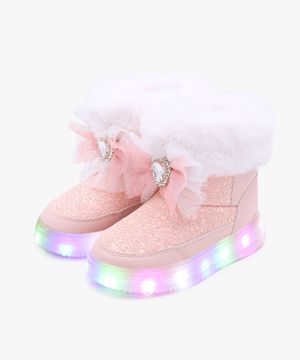 LED 소프트 피치 여아 퍼 부츠