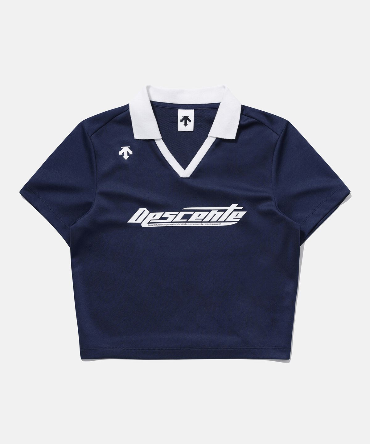 데상트(DESCENTE) 여성 스포티 크롭 카라 반팔 티셔츠 네이비(SP222UTS44)
