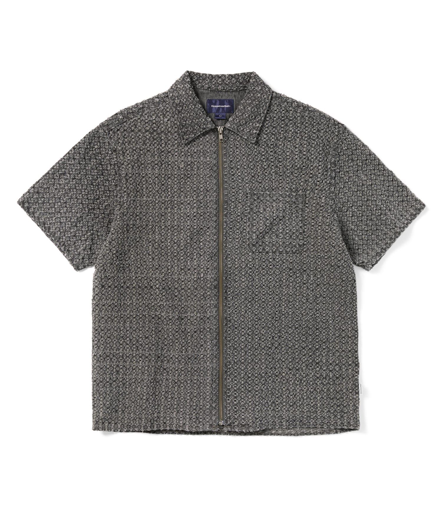 MUSINSA | thisisneverthat Damaged Denim Zip S/S Shirt Grey