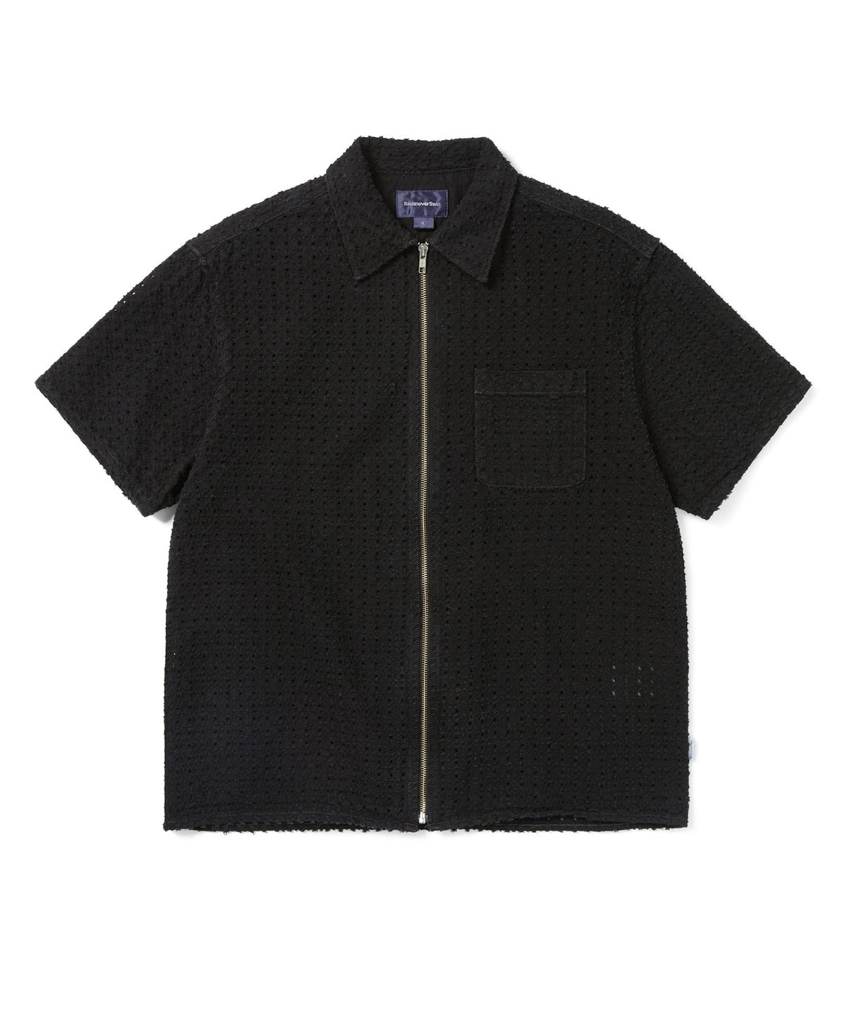 디스이즈네버댓(THISISNEVERTHAT) Damaged Denim Zip S/S Shirt Black