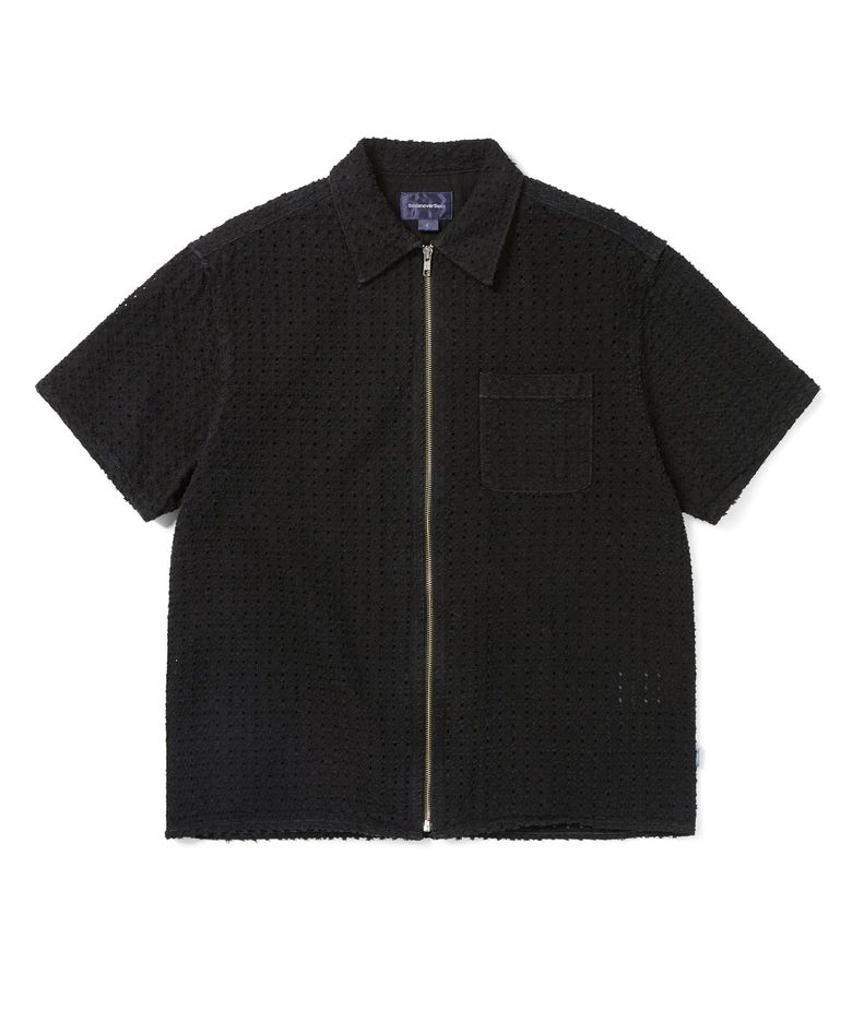 Damaged Denim Zip S/S Shirt Black