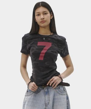 우먼스 카모 넘버링 숏 슬리브 (카모그레이)