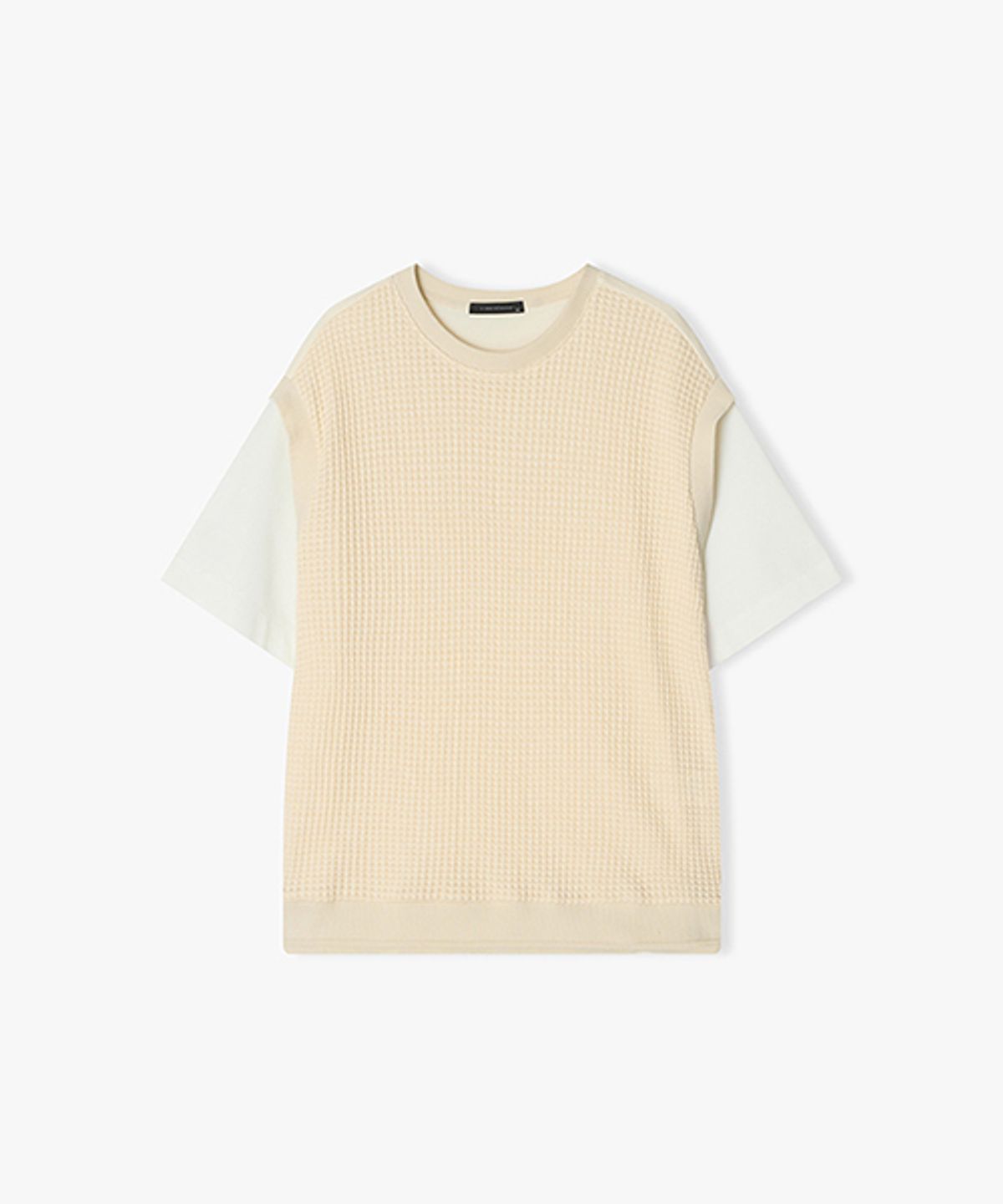 리버클래시(LIBERCLASSY) [25SS] LLM41515 크림 자카드 믹스 베스트 하프 티셔츠