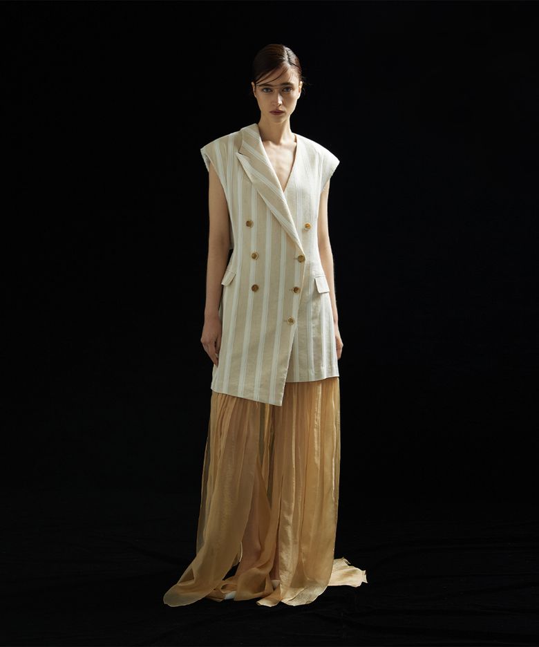 Organza back slit dress