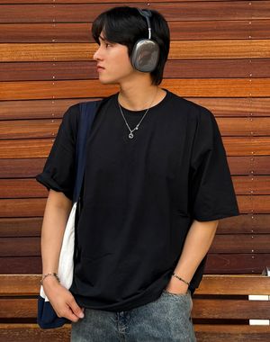 아쿠아빗 쿨링 솔리드 오버핏 반팔 티셔츠 [블랙]