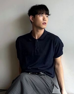 클래식 세미 오버핏 코튼 피케 티셔츠 [네이비]